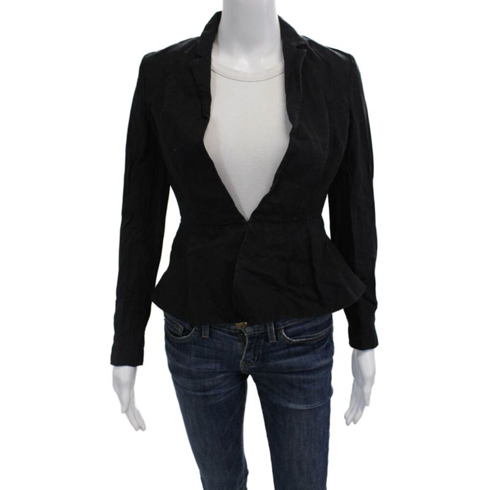Giada Forte Women Collared Linen Cotton Black Blazer Long Sleeve Size 0